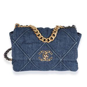 Chanel Blue Denim Quilted Medium Chanel 19 Bag